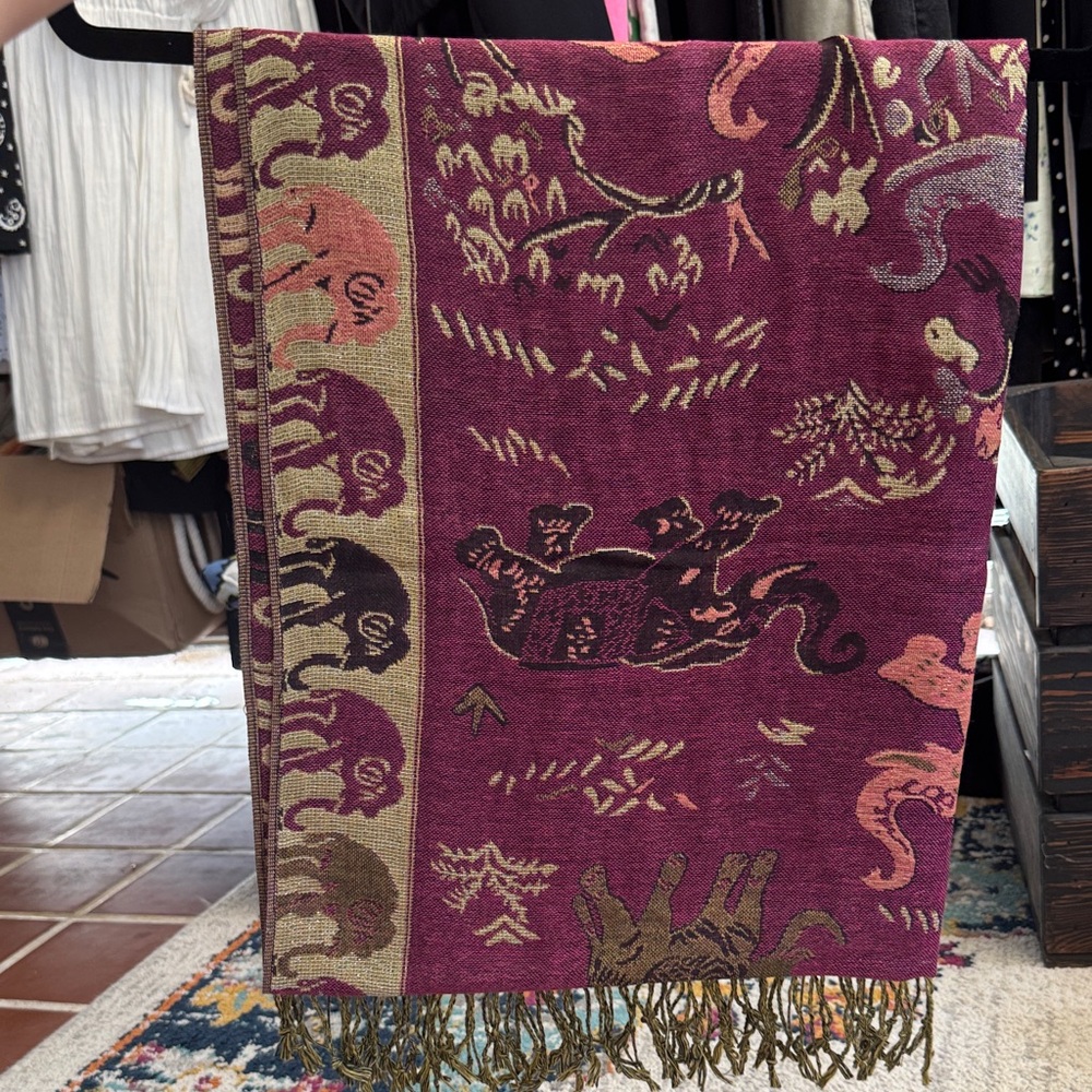 Pink and GoldPatterned Scarf with Fringe - Picture 3 of 5